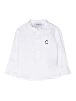 Trussardi camicia alla coreana in lino con logo bianco