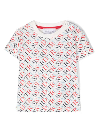 Trussardi T-shirt manica corta in fantasia logo lettering panna multicolor
