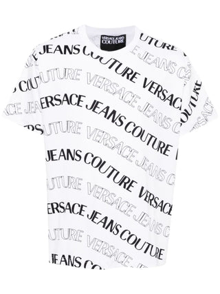 Versace Jeans Couture T-shirt manica corta con logo all over bianco nero