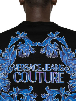 Versace Jeans Couture T-shirt manica corta con taschino e stampa barocca nero celeste