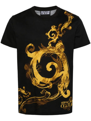 Versace Jeans Couture T-shirt manica corta con stampa barocca nero oro