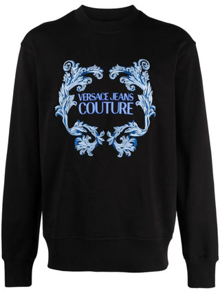 Versace Jeans Couture felpa girocollo con logo Baroque nero celeste