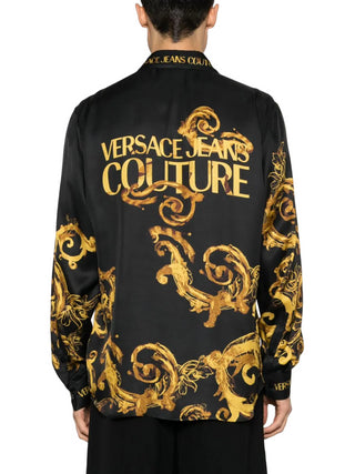 Versace Jeans Couture camicia manica lunga in viscosa stampa barocca nero oro