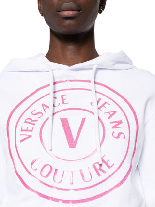 Versace Jeans Couture felpa crop con cappuccio e logo glitter bianco
