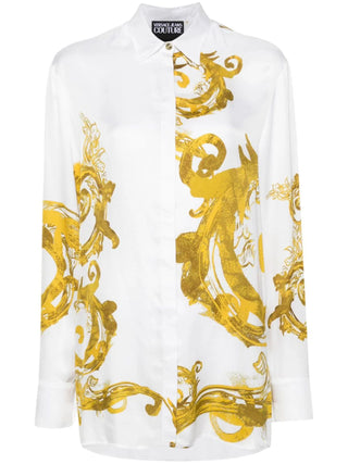 Versace Jeans Couture camicia in viscosa con stampa barocca e logo bianco oro