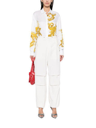 Versace Jeans Couture camicia in viscosa con stampa barocca e logo bianco oro