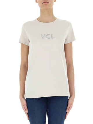 Vicolo T-shirt manica corta con logo gioiello panna