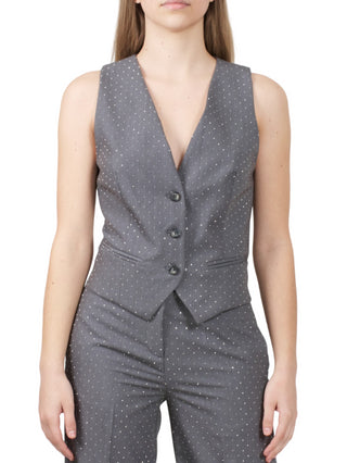 Vicolo gilet elegante con strass grigio