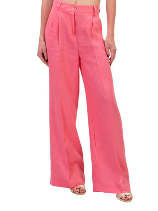 Vicolo pantaloni gamba larga in lino rosa