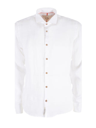 Yes Zee camicia manica lunga in lino con collo francese bianco