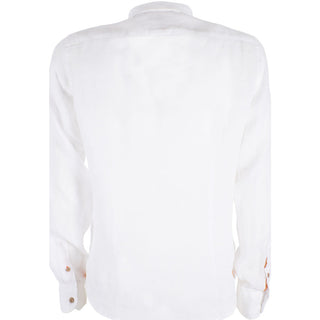 Yes Zee camicia manica lunga in lino con collo francese bianco
