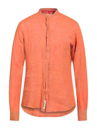 Yes Zee camicia alla coreana in lino a manica lunga arancio