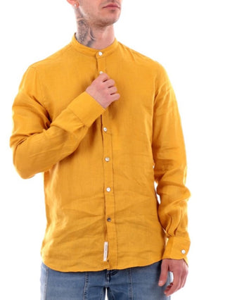 Yes Zee camicia alla coreana in lino a manica lunga giallo