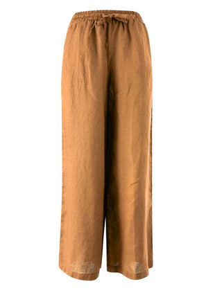 Yes Zee pantaloni gamba larga in lino beige