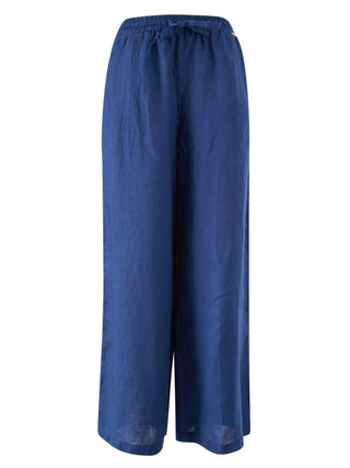 Yes Zee pantaloni gamba larga in lino blu