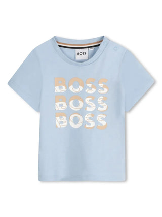 Boss T-shirt neonato maniche corte con logo celeste