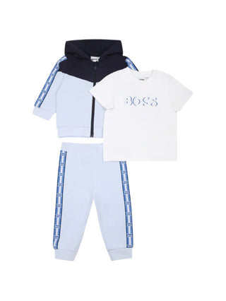 Boss completo felpa pantaloni e T-shirt blu bianco