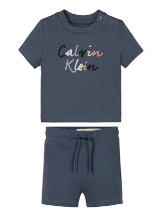 Calvin Klein Jeans completo neonato T-shirt e shorts con logo blu