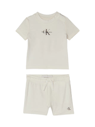 Calvin Klein Jeans completo neonato T-shirt e shorts ecrù