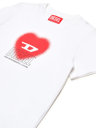 Diesel T-shirt maniche corte con stampa logo in cotone bianco