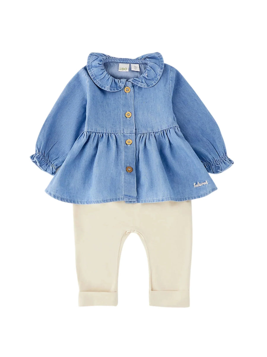 iDo completo neonata camicia in denim e leggings blu ecrù