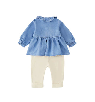 iDo completo neonata camicia in denim e leggings blu ecrù