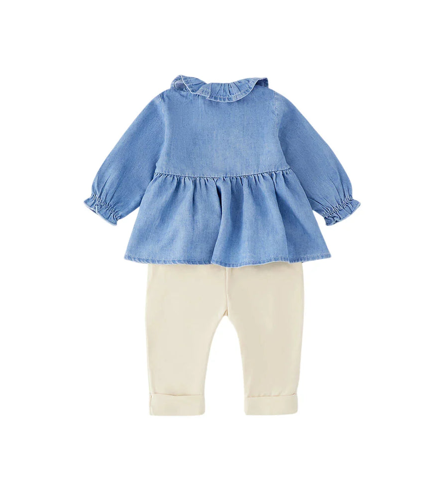 iDo completo neonata camicia in denim e leggings blu ecrù