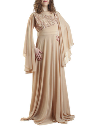 Impero Couture tuta jumspuit elegante in georgette con paillettes beige