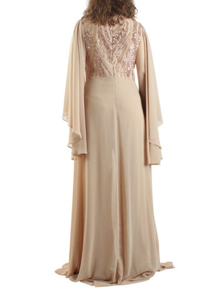 Impero Couture tuta jumspuit elegante in georgette con paillettes beige