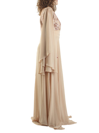 Impero Couture tuta jumspuit elegante in georgette con paillettes beige