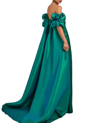 Marfil abito cerimonia lungo con paillettes e mantella verde 1J3B9LEN00750 JADE MARFIL BARCELONA 