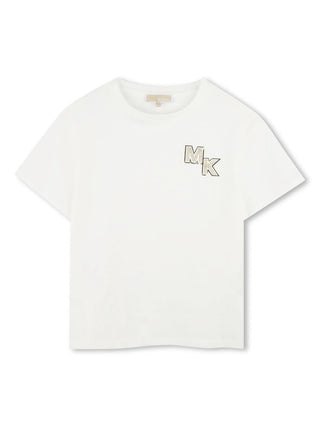 Michael Kors T-shirt maniche corte con logo borchiato bianco latte