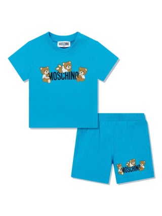 Moschino completo estivo T-shirt e shorts con orsetti azzurro