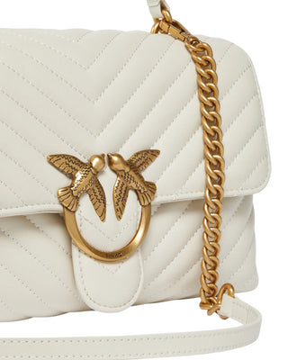 Pinko borsa Love Bag Lady Puff Mini in pelle chevron bianco latte oro