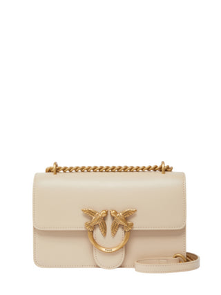 Pinko borsa Love One Mini in pelle con logo Love Birds beige oro