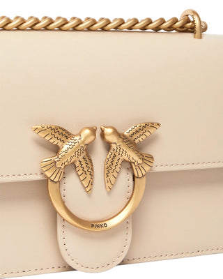 Pinko borsa Love One Mini in pelle con logo Love Birds beige oro