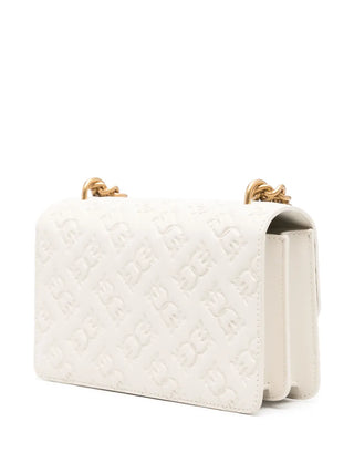 Pinko borsa Love One Mini in pelle con logo imprimè bianco oro