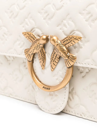 Pinko borsa Love One Mini in pelle con logo imprimè bianco oro