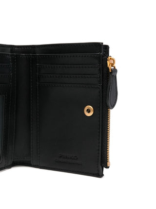 Pinko portafogli Compact in pelle con tasca esterna nero oro