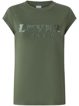 Pinko T-shirt Marrakech manica corta con logo verde militare