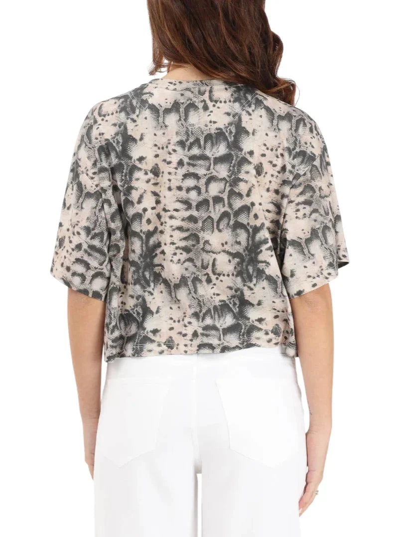 Pinko T-shirt Terni stampa pitonata con logo gioiello beige nero