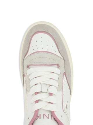 Pinko sneakers Mandy in pelle e suede con logo bianco grigio rosa