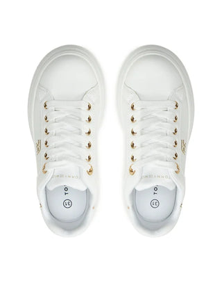 Tommy Hilfiger sneakers in ecopelle con logo bianco oro