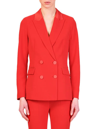 Vicolo giacca blazer doppiopetto con dettagli satin rosso