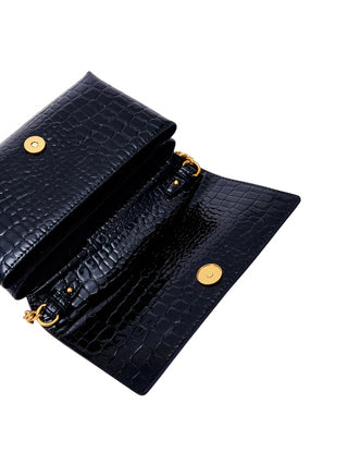 Vicolo pochette in ecopelle effetto coccodrillo con tracolla nero