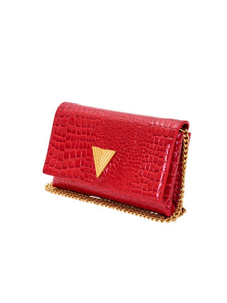 Vicolo pochette in ecopelle effetto coccodrillo con tracolla rosso