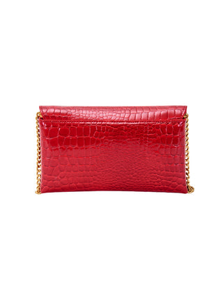 Vicolo pochette in ecopelle effetto coccodrillo con tracolla rosso