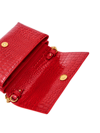 Vicolo pochette in ecopelle effetto coccodrillo con tracolla rosso