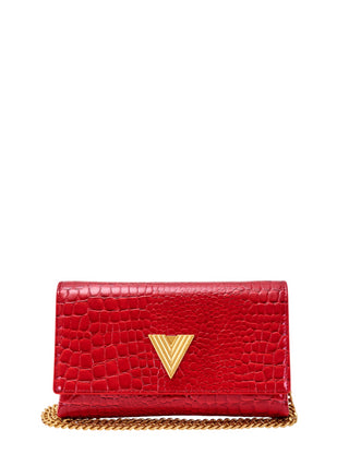 Vicolo pochette in ecopelle effetto coccodrillo con tracolla rosso