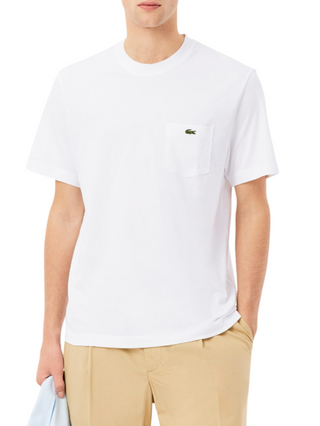 Lacoste T-shirt manica corta in cotone con taschino bianco